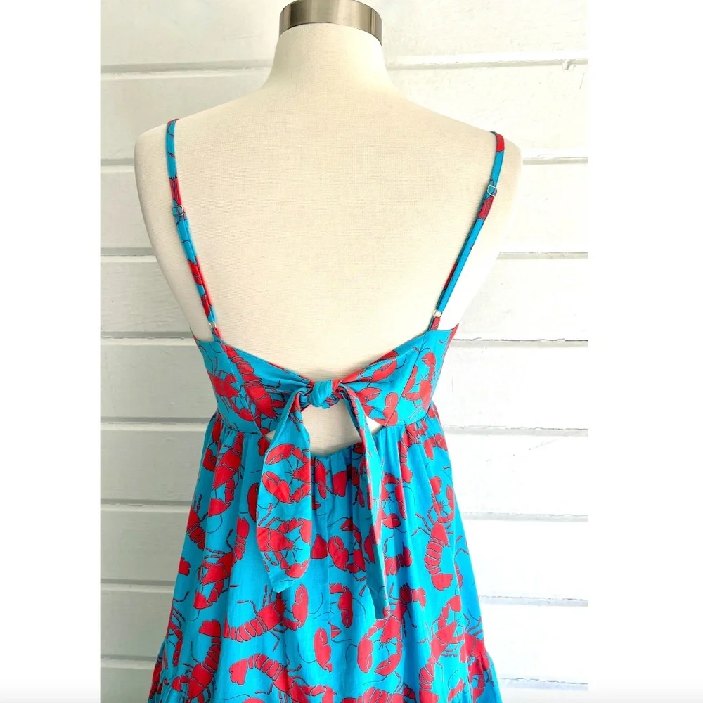 J. CREW FACTORY Strappy Tie-Back Tiered Midi Dress in Blue Lobster Print - 10 - Picture 6 of 13